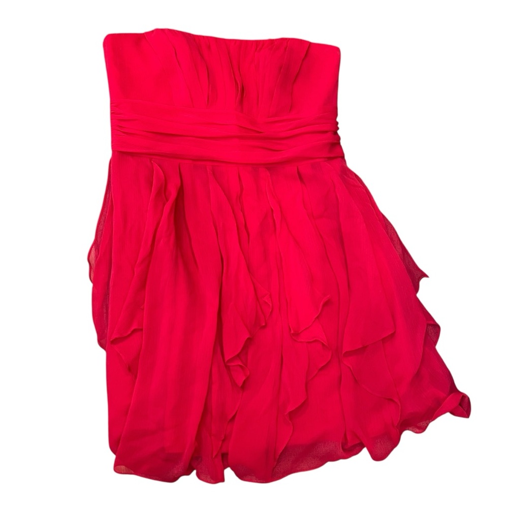David’s Bridal 14 Strapless Cherry Pink Chiffon Short Dress Pleats Wedding Party